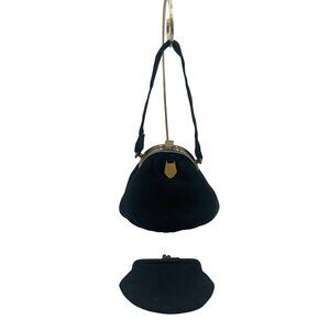 Vintage Black Satin Purse Coin Pouch & Gold-Tone Clasp Theater Props